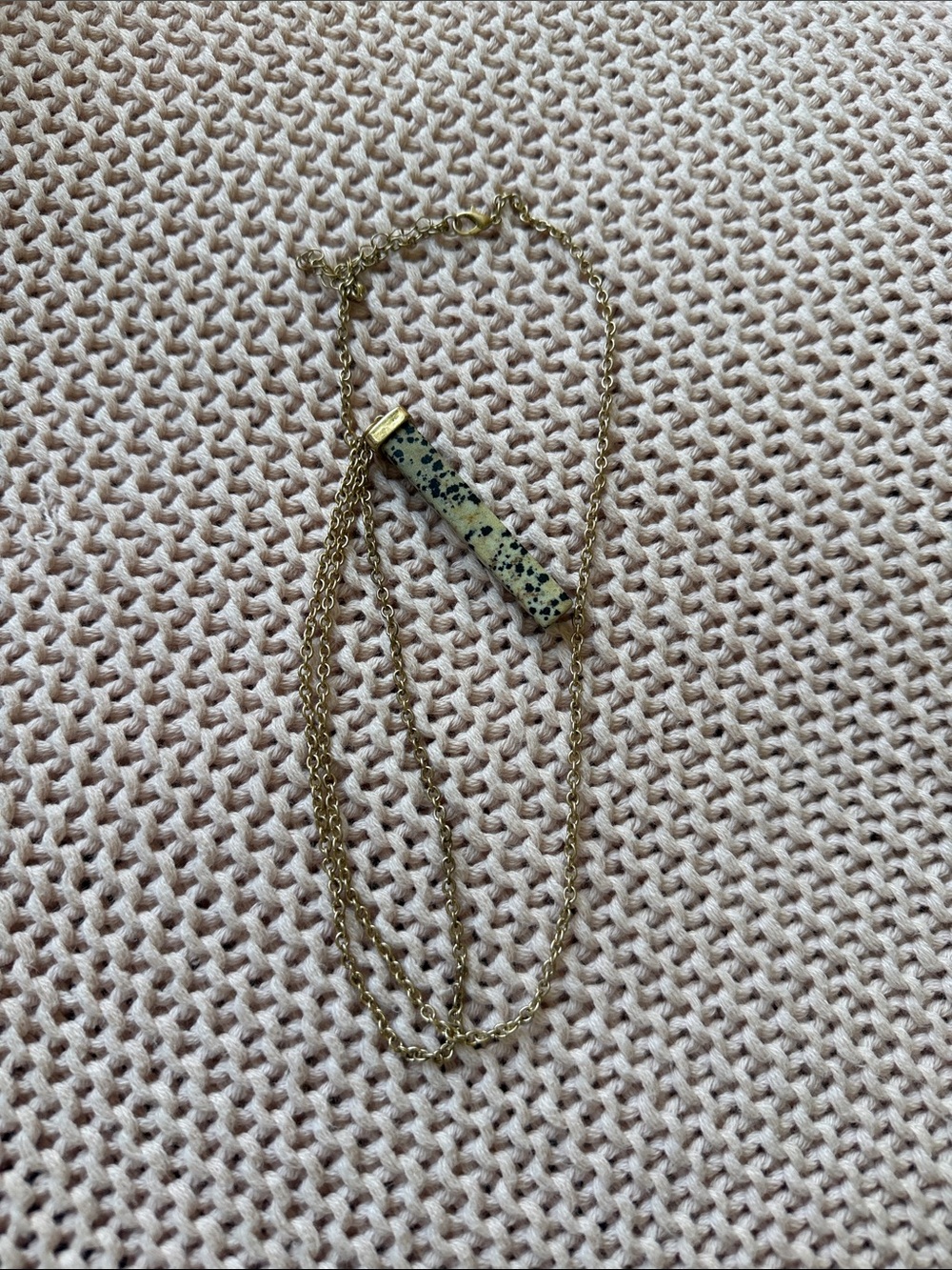 Gold Chain Necklace with Speckled White Stone Bar